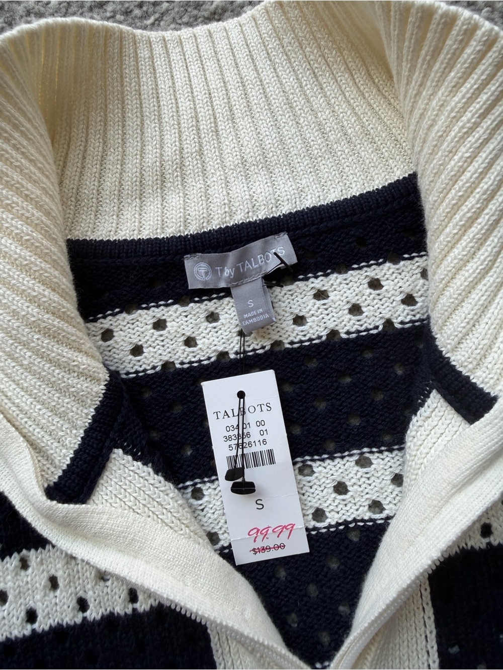 T By Talbots Stripes Zip Up Sweater - Picture 2 of 4